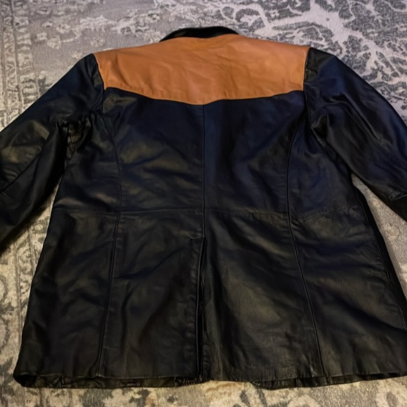 USA leather jacket, men’s L,  real leather, black and tan - Picture 3 of 11